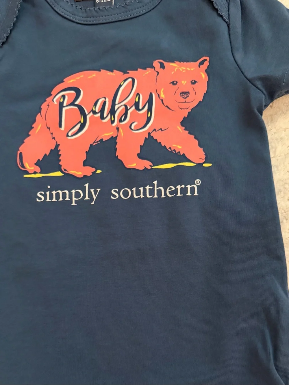 Simply Southern Navy Baby Bodysuit with Bear graphic size 6-12 mo